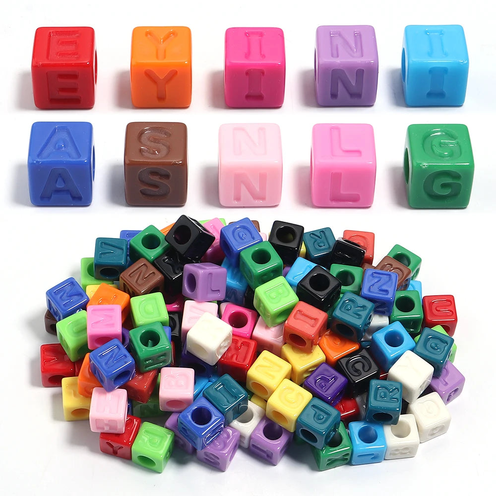 50pcs Colorful Alphabet Cube Acrylic Beads – DIY Jewelry Making Alphabet Craft Beads PLUSH
