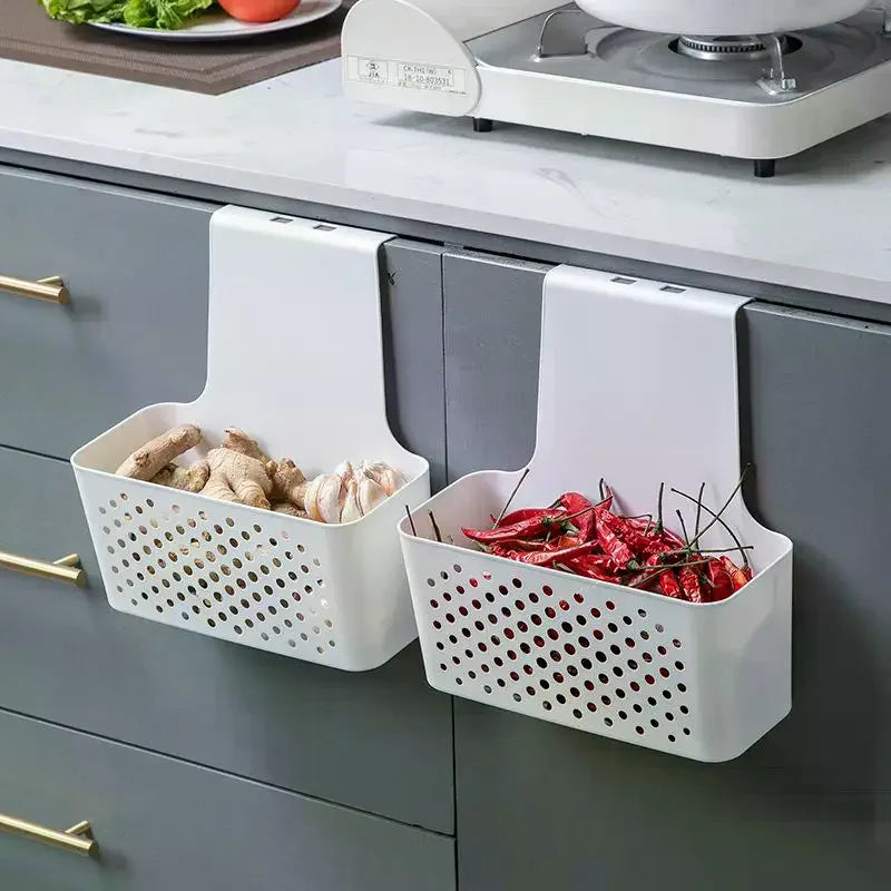 Over Cabinet Door Hanging Storage Basket – No-Drill Organizer Cabinet Door Organizer PLUSH