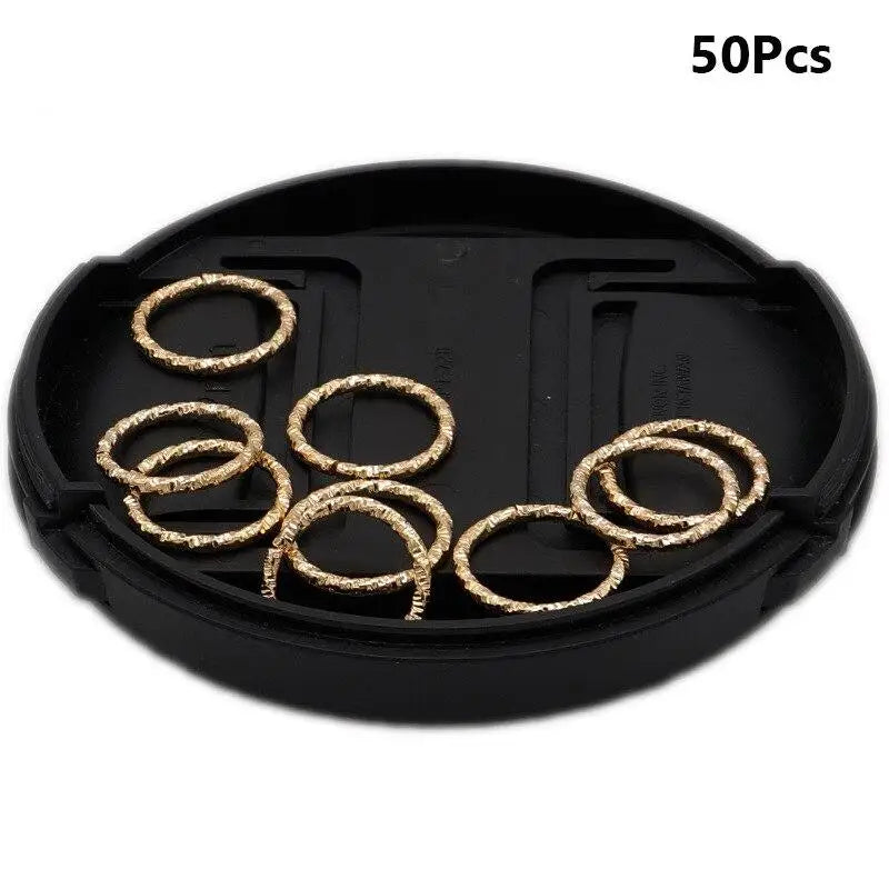 50pcs Metal Dreadlock Hair Rings Cuffs & 3D Charms – Silver Hair Styling Accessories PLUSH 50pcs Gold
