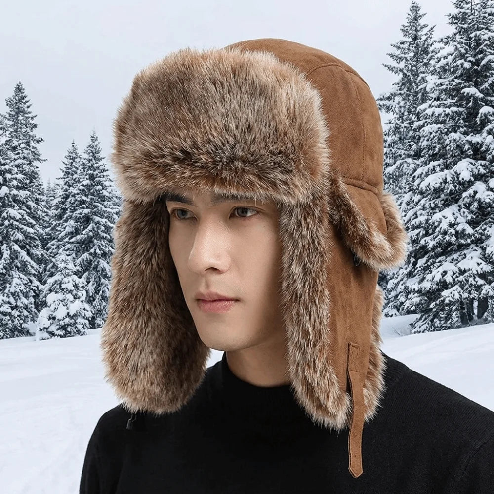 Vintage Suede Lei Feng Hat – Fleece Lined Ear Flap Winter Hat Winter Trapper Hat PLUSH