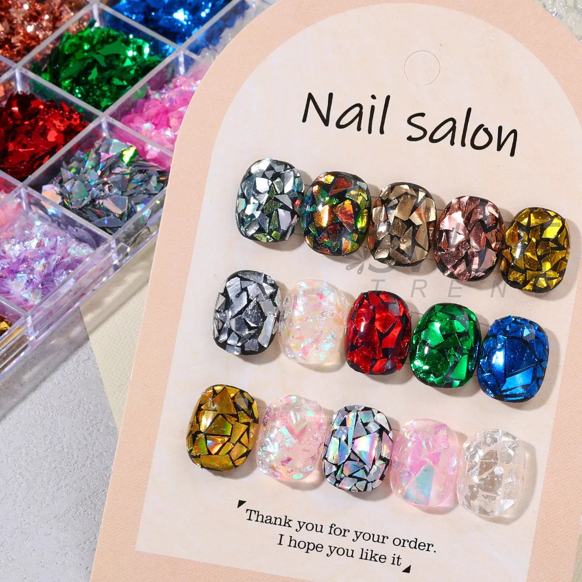 15-Grid Iridescent Broken Glass Nail Glitter Flakes | Aurora Sequins Nail Art Glitter PLUSH
