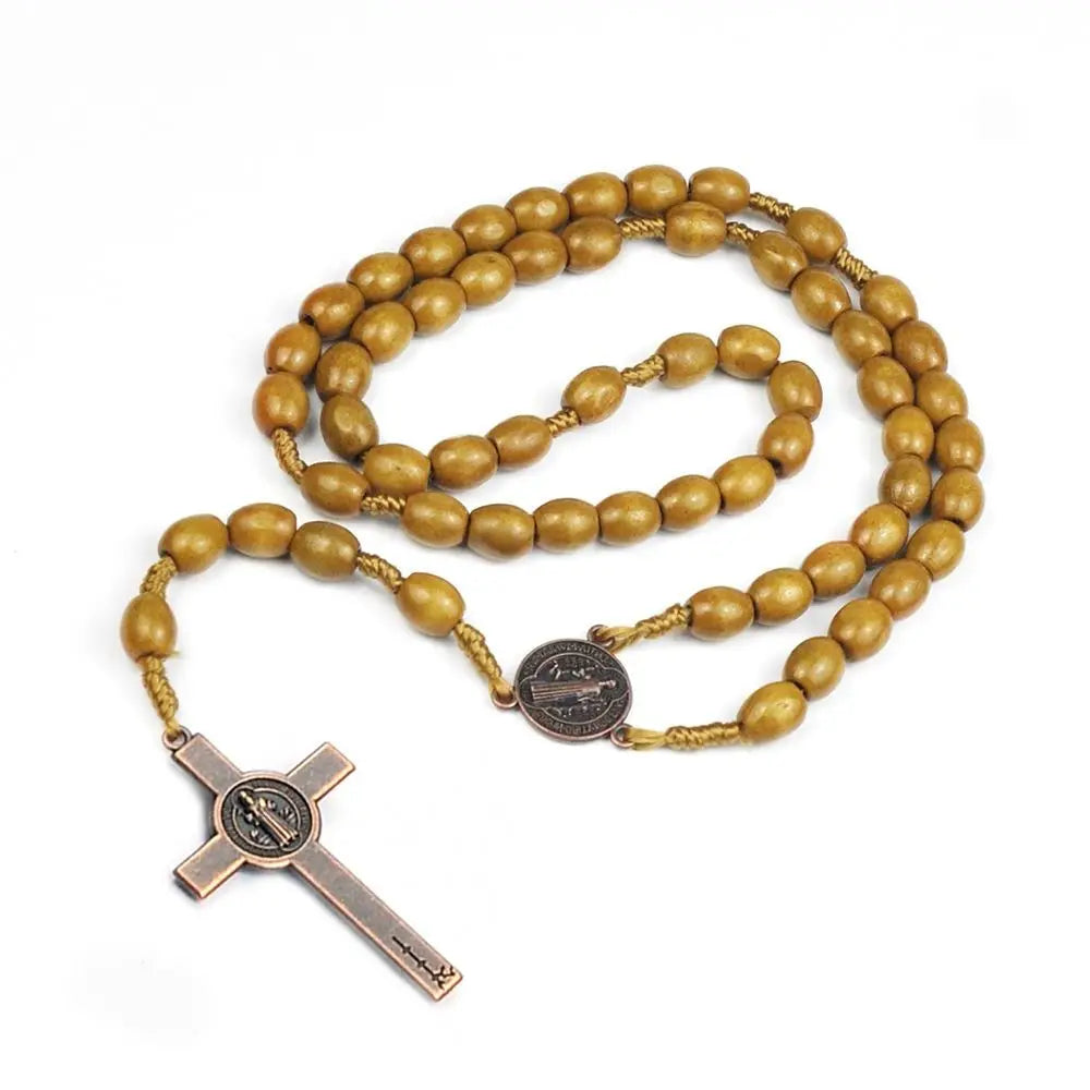 Handmade Catholic Rosary Necklace – Wood Beads & Crucifix Religious Rosary Necklace PLUSH Brown