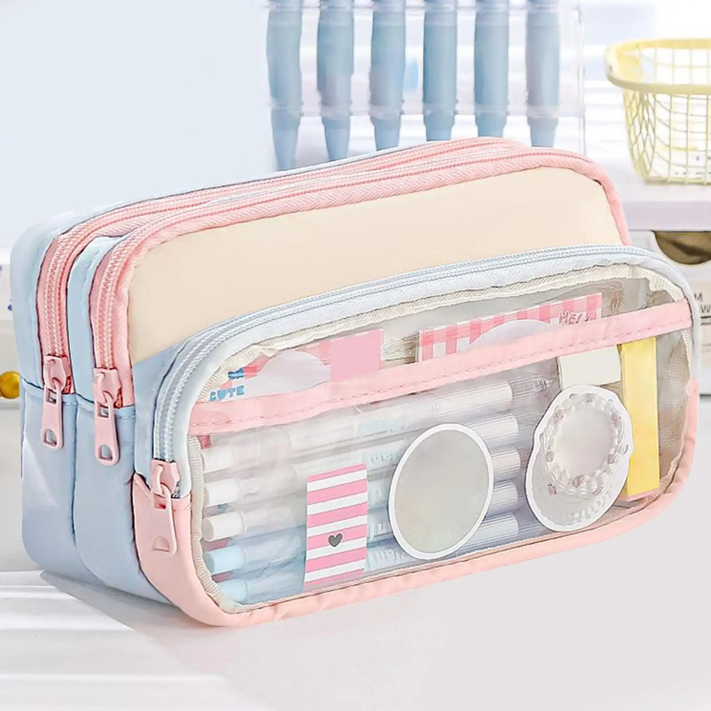 Large Capacity Pencil Case – 3-Compartment Student Pen Pouch Pencil Case PLUSH