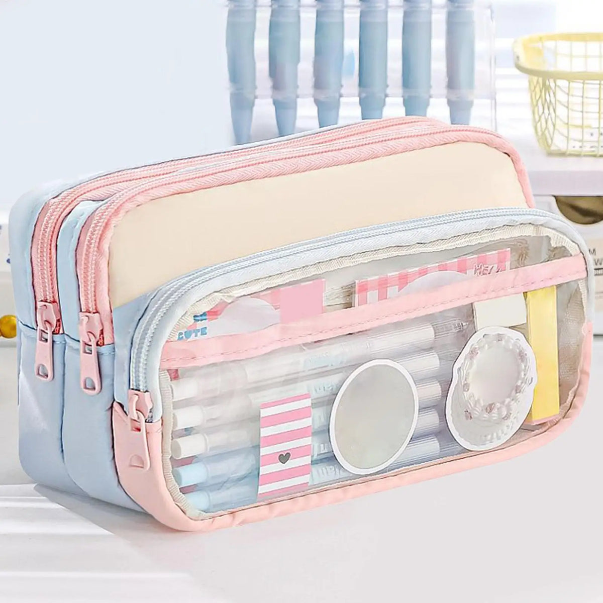 Large Capacity Pencil Case – 3-Compartment Student Pen Pouch Pencil Case PLUSH