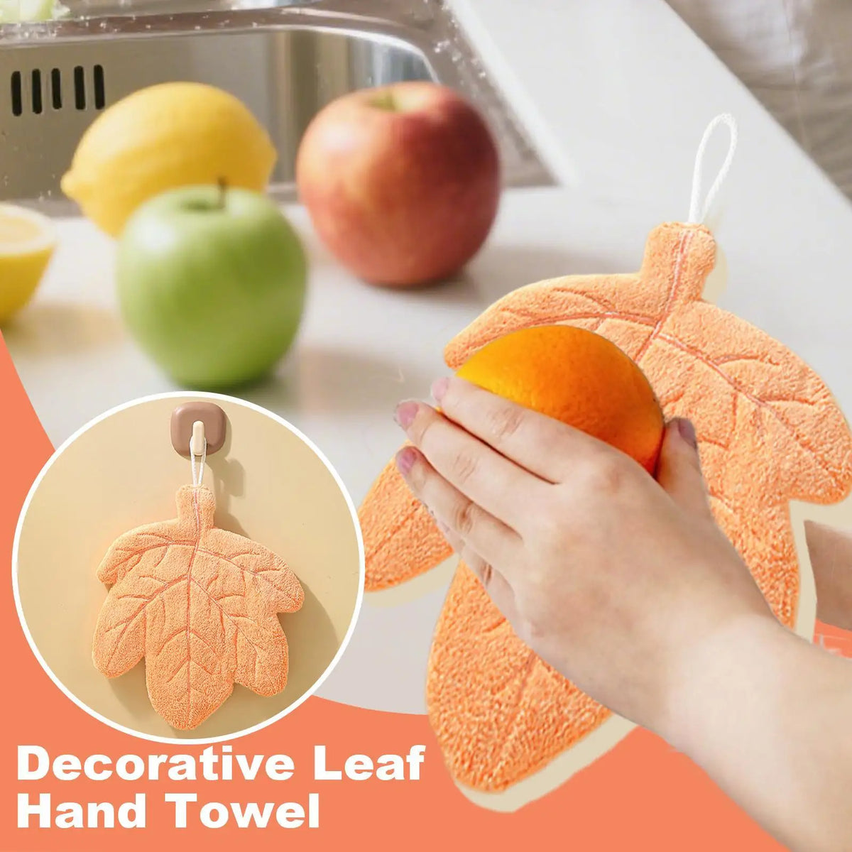 Leaf Shaped Hanging Hand Towel – Soft Absorbent Kitchen Décor Decorative Hand Towel PLUSH