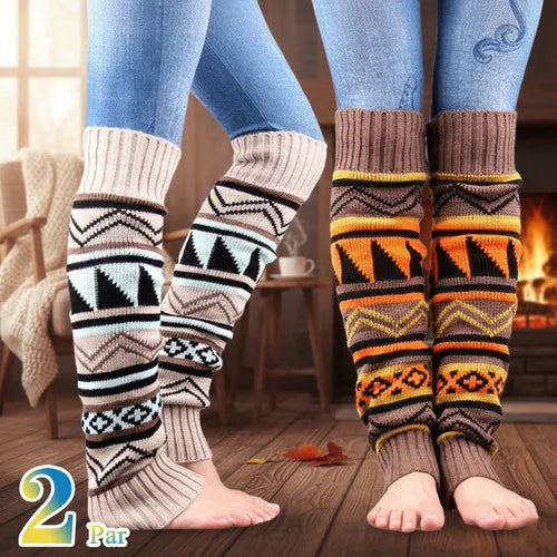 Bohemian Knit Leg Warmers – Color Block Boot Socks for Women Knit Leg Warmers PLUSH Mix 2Pairs One Size