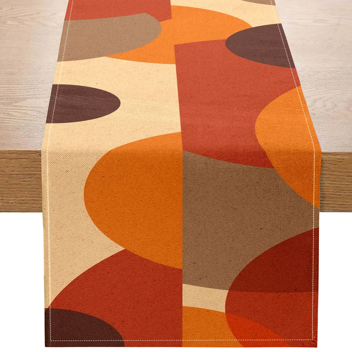 Vintage Geometric Color Block Table Runner – Brown & Orange Table Runner PLUSH A 33X275Cm