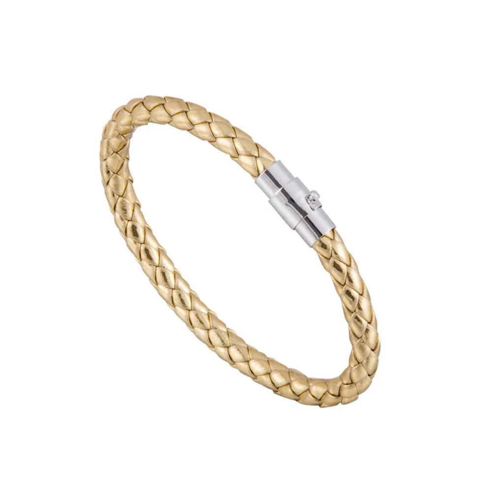Braided Leather Bracelet Unisex Magnetic Clasp – Multi Colors Leather Cord Bracelet PLUSH golden