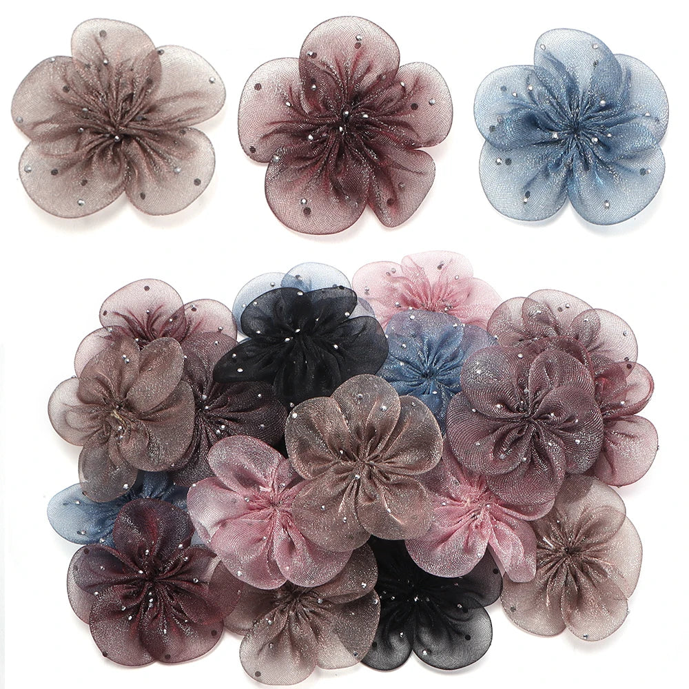 5pcs Organza Flower Appliques 5.5cm – DIY Crafts & Hair Decor Fabric Flower Appliques PLUSH