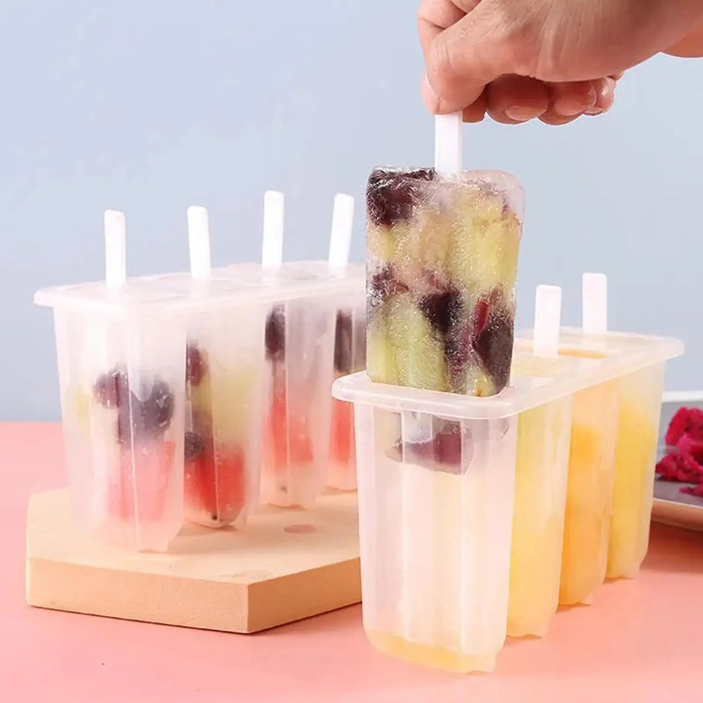 4-Cavity Popsicle Mold with Lid – DIY Ice Cream & Ice Pop Tray Ice Pop Mold PLUSH