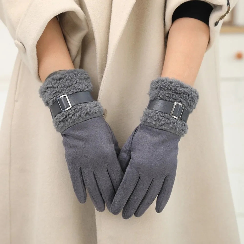 Women's Fleece-Lined Suede Winter Gloves – Windproof Full Finger Winter Gloves PLUSH