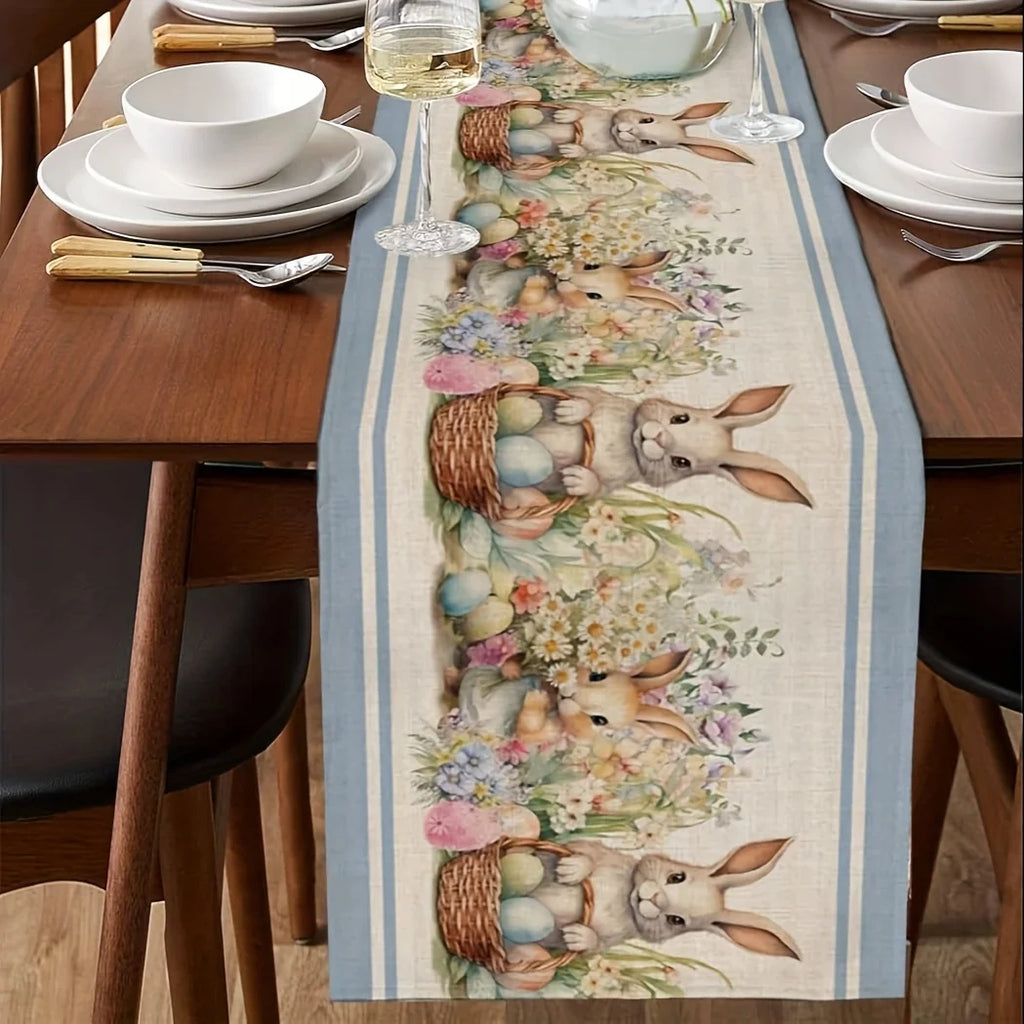 Easter Bunny Table Runner – Eggs & Watercolor Flower Design Holiday Table Runner PLUSH