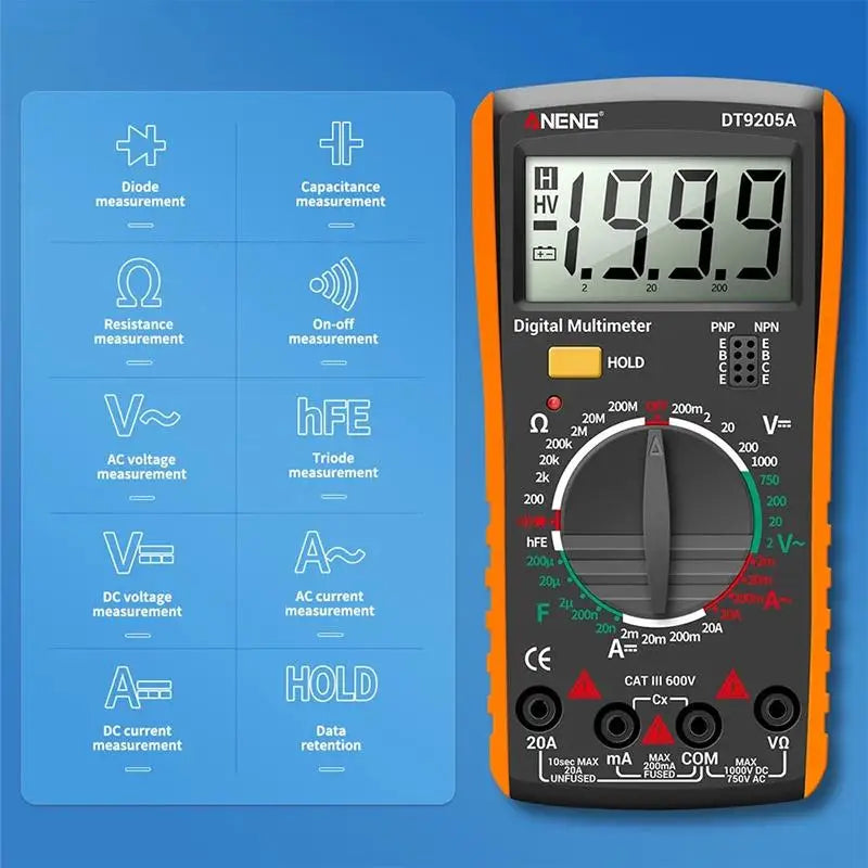 DT9205A Digital Multimeter 1999 Counts Handheld DC Tester Digital Multimeter PLUSH