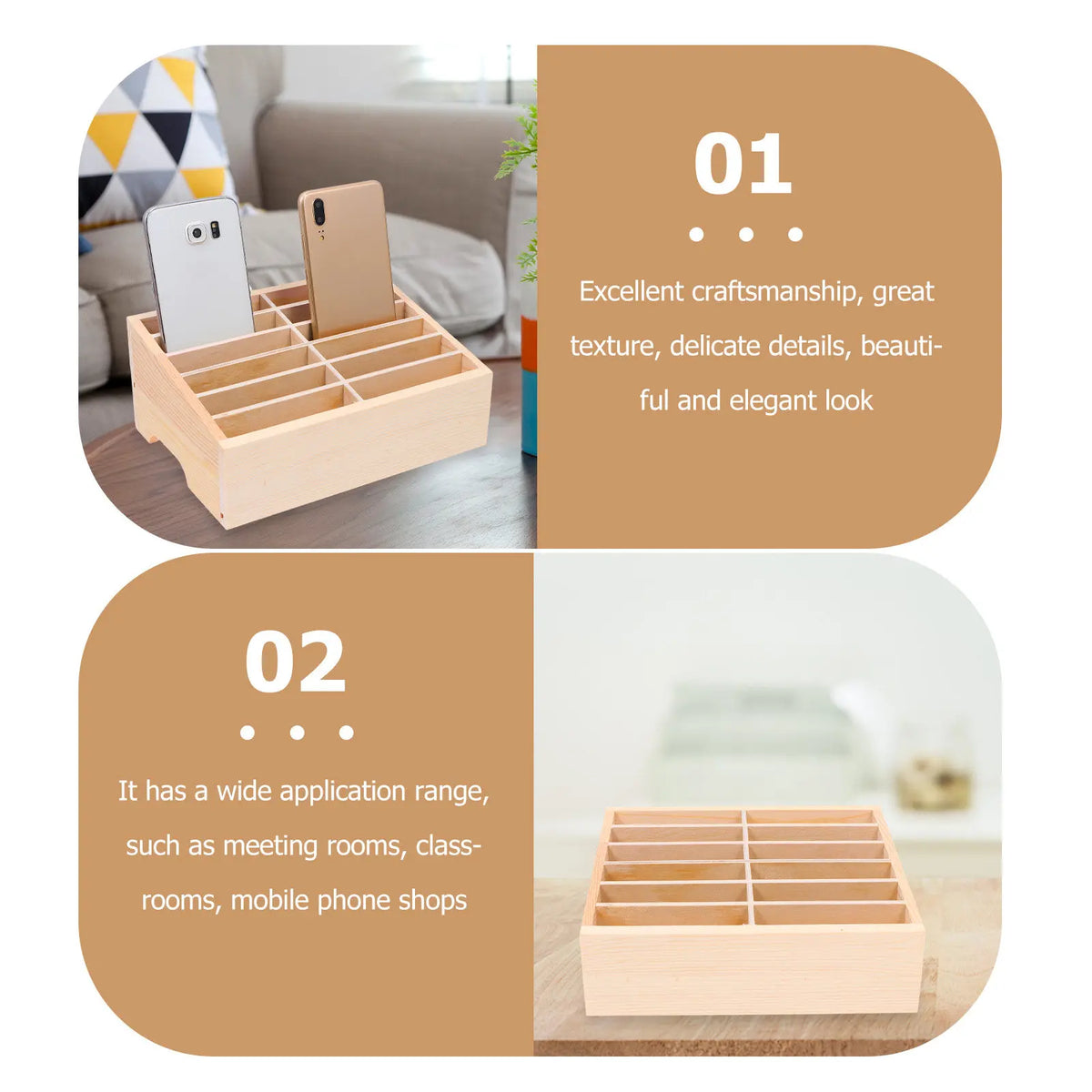 Wooden Grid Desk Organizer – Multi-Compartment Storage Box Desk Organizer Box PLUSH