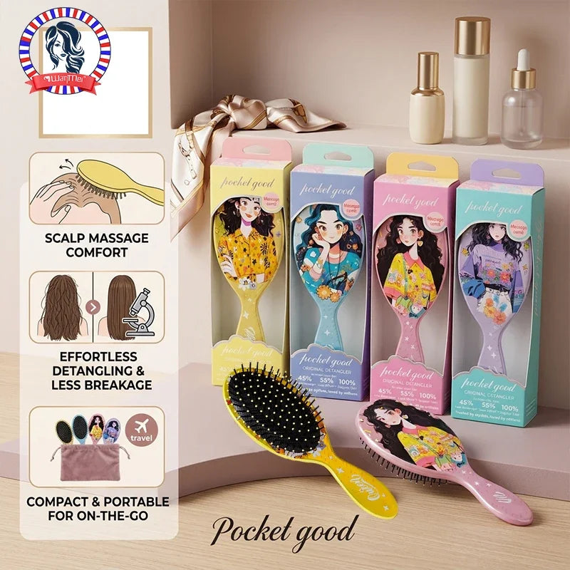 Cartoon Girl Air Cushion Detangling Hair Brush – 4 Colors Detangling Hair Brush PLUSH