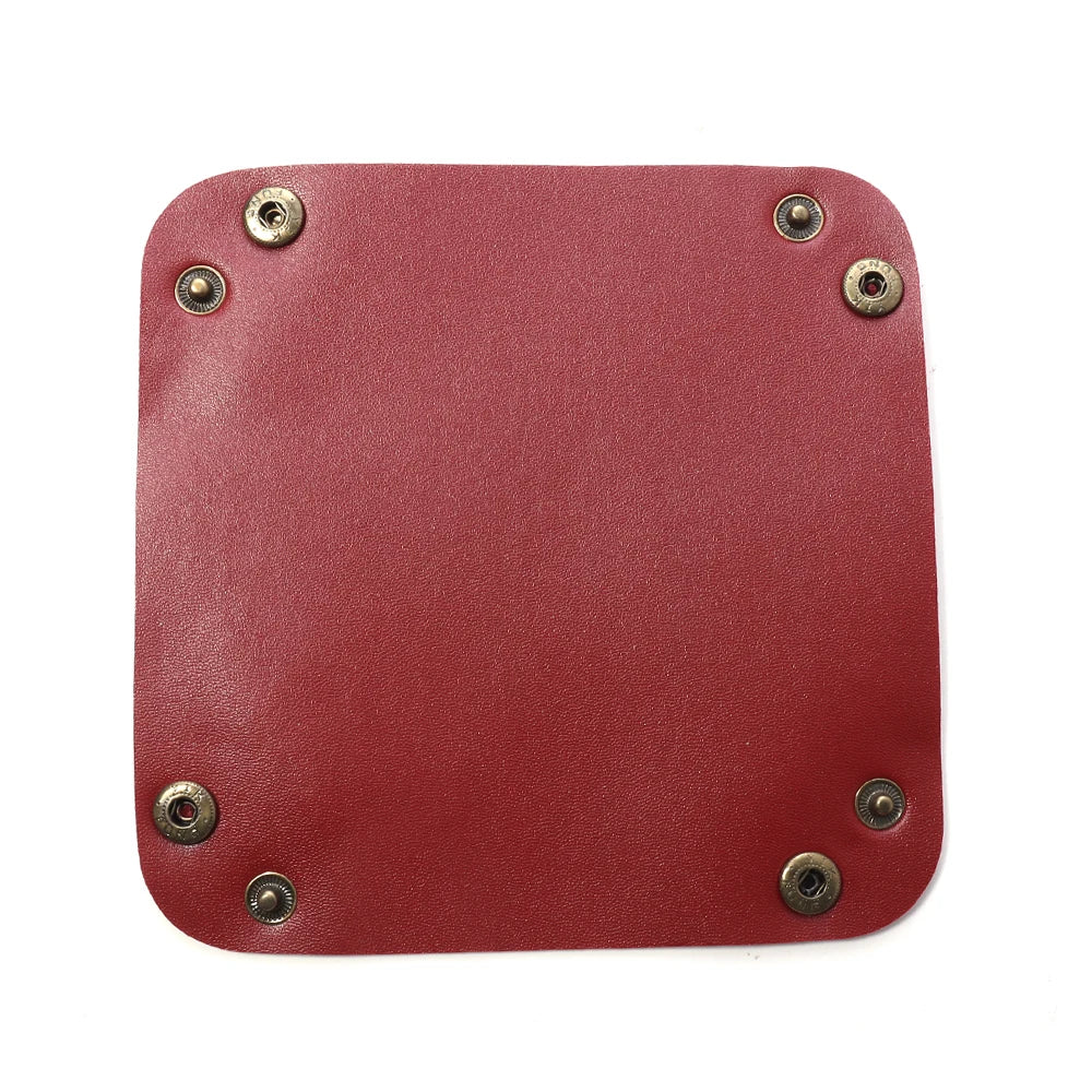 Foldable PU Leather Desktop Tray – Jewelry & Key Organizer Desktop Storage Tray PLUSH wine red 15x15cm