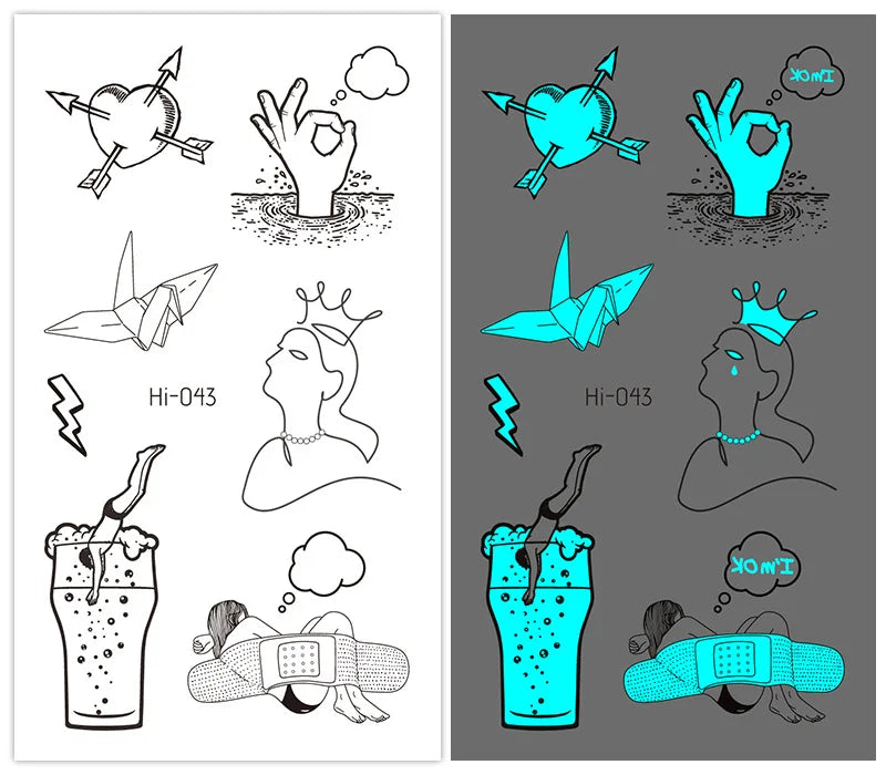 Luminous Glow Temporary Tattoo Stickers – Snake & Butterfly