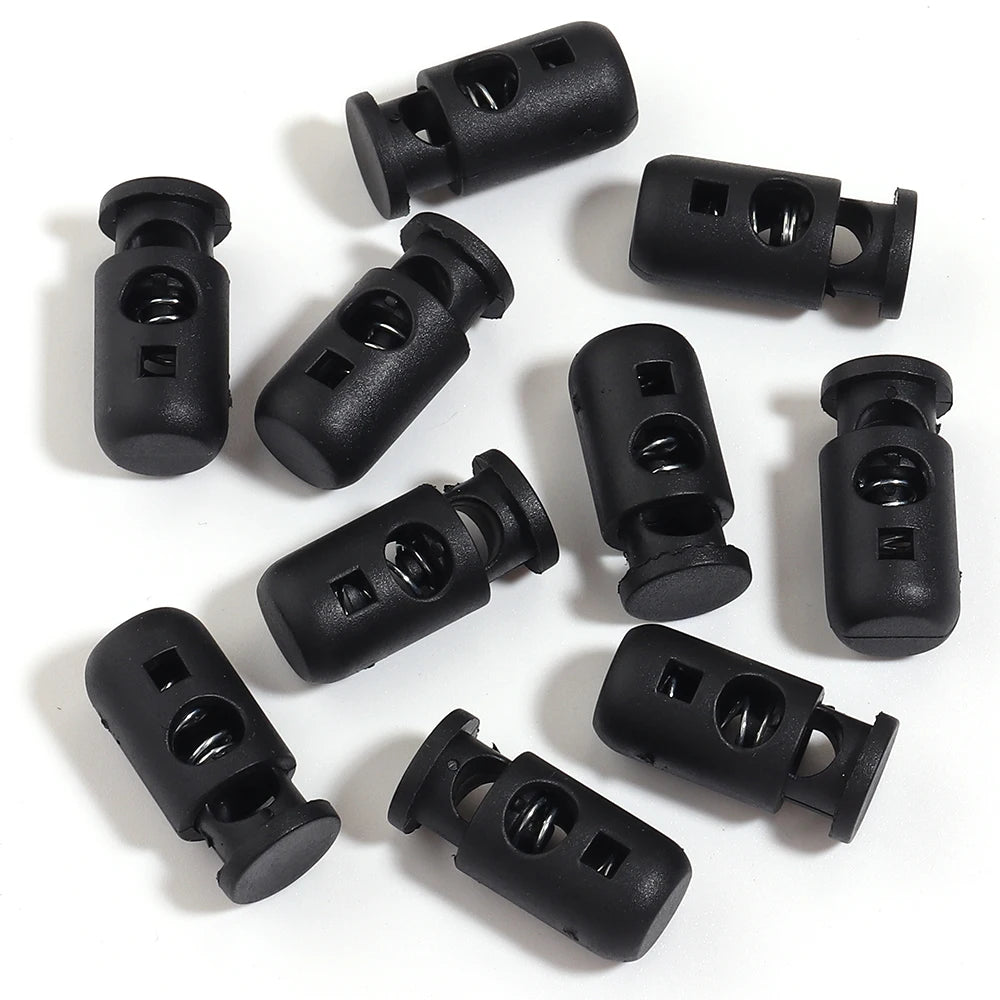 Black Plastic Cord Lock Spring Stoppers 30–50pcs | Multi Size Cord Lock Stoppers PLUSH 14x28mm 30pcs