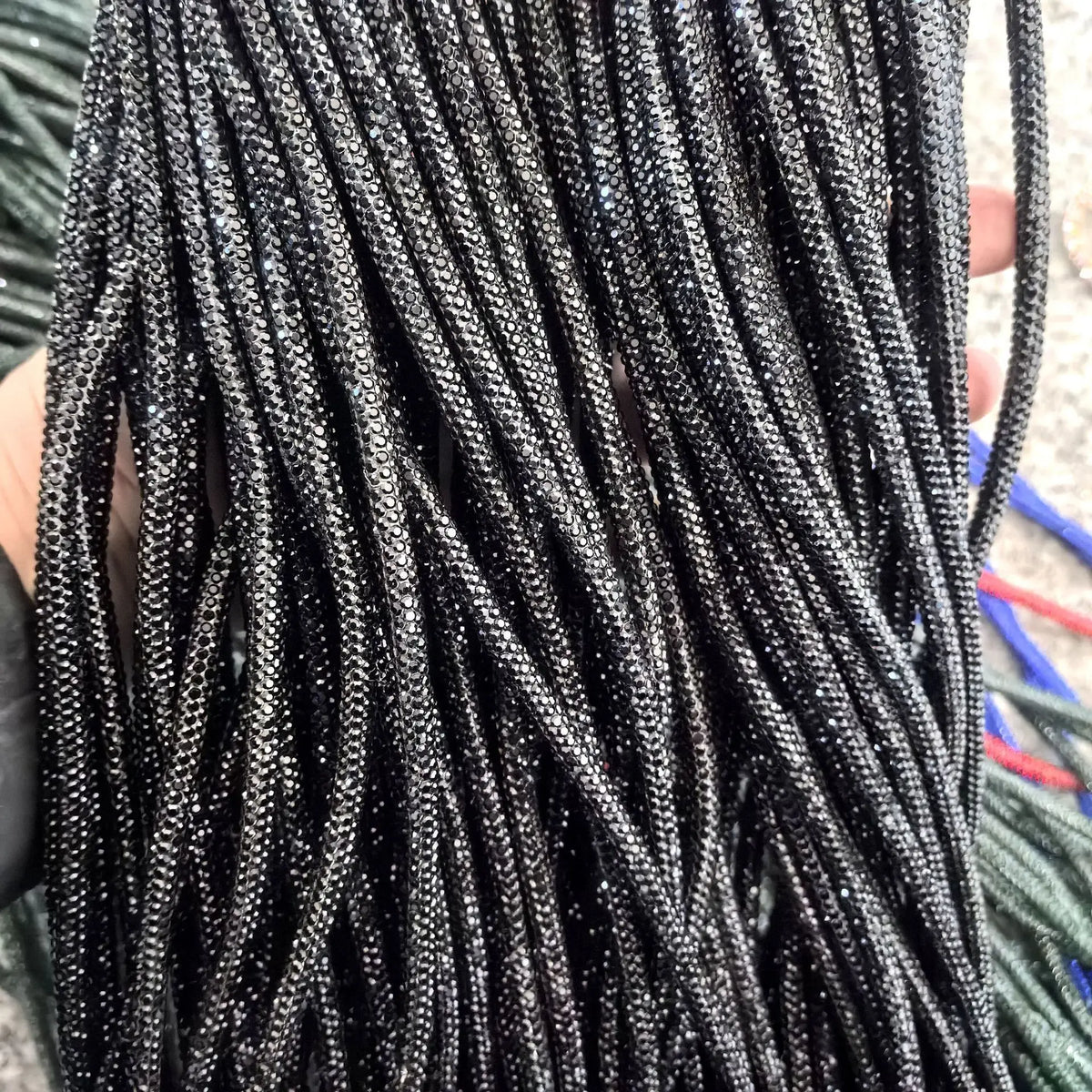 50 Yards 4mm Glass Rhinestone Rope Crystal Cord Trim – DIY Rhinestone Cord Trim PLUSH Black 4mm 50yards
