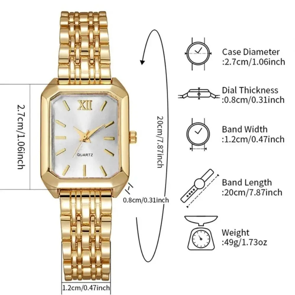 Women's Quartz Watch & Rhinestone Bracelet Set | Rectangle Dial Watch & Bracelet Set PLUSH
