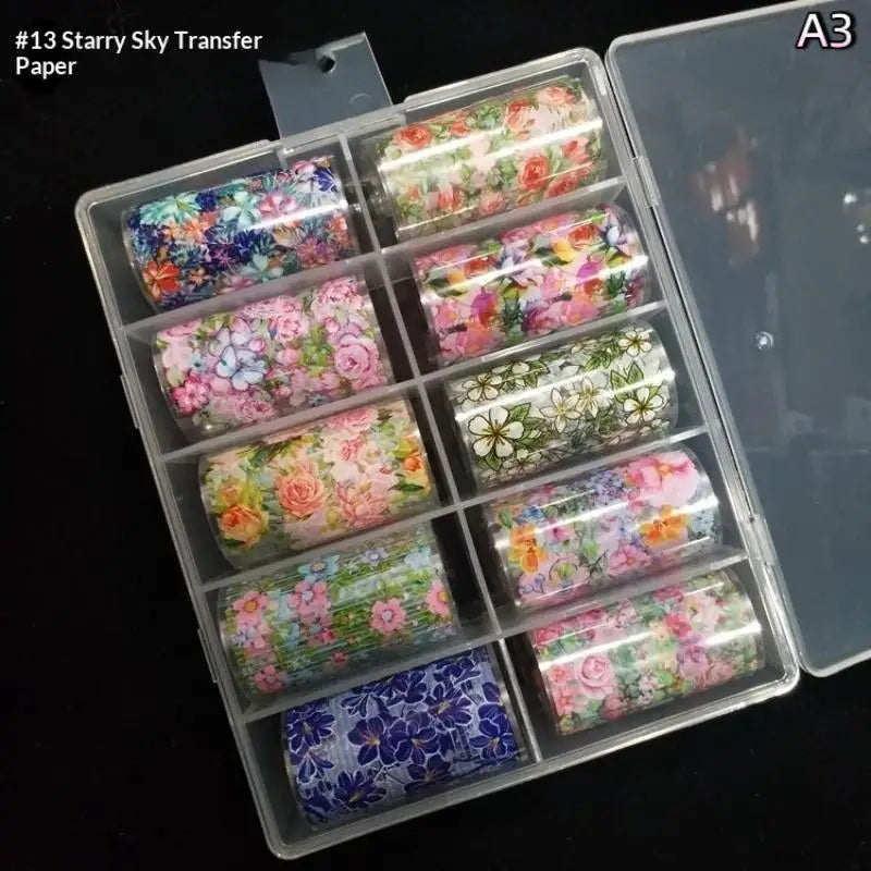 Floral Nail Art Transfer Foils Set – 10 Rolls Rose & Leaf Nail Art Foils PLUSH style 5