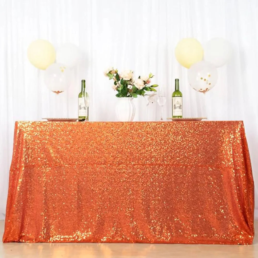Sequin Tablecloth Rectangular Party Table Cover – 10 Colors Sequin Tablecloth PLUSH Orange 51.18x118.11 in
