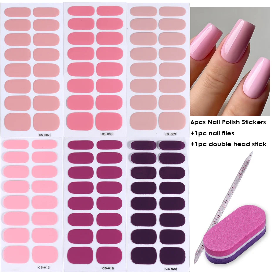 6pcs Ombre Gel Nail Stickers Pink Blue Gradient Full Cover Set Nail Art Stickers PLUSH CS2.8.9.13.16.20 T08