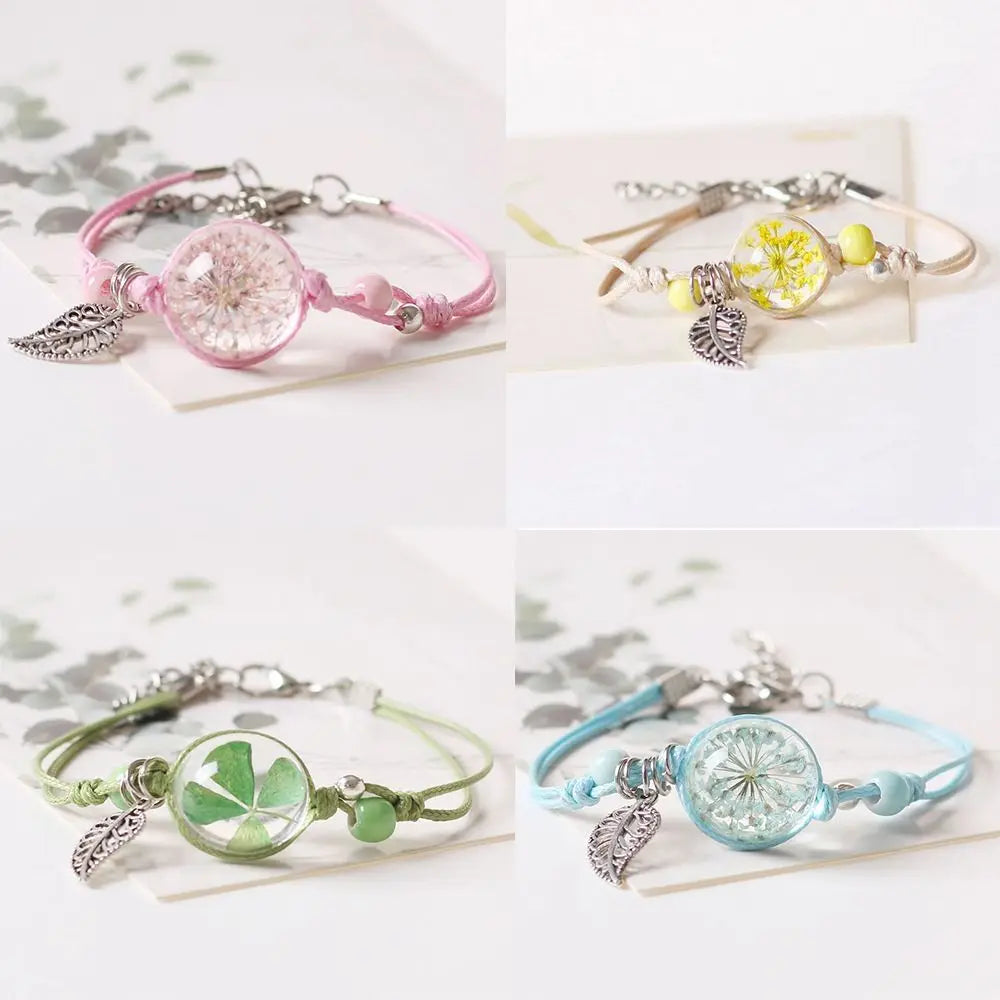 Dried Flower Braided Rope Bracelet – Women's Charm Bracelet Charm Bracelet PLUSH