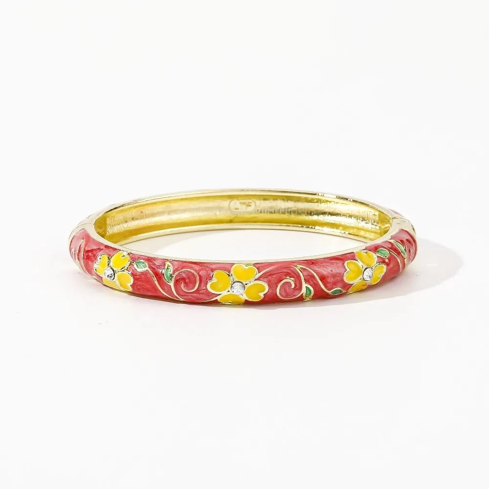 Enamel Cloisonné Cherry Blossom Bangle | Women's Vintage Bracelet Enamel Bangle Bracelet PLUSH Rose Red Yellow