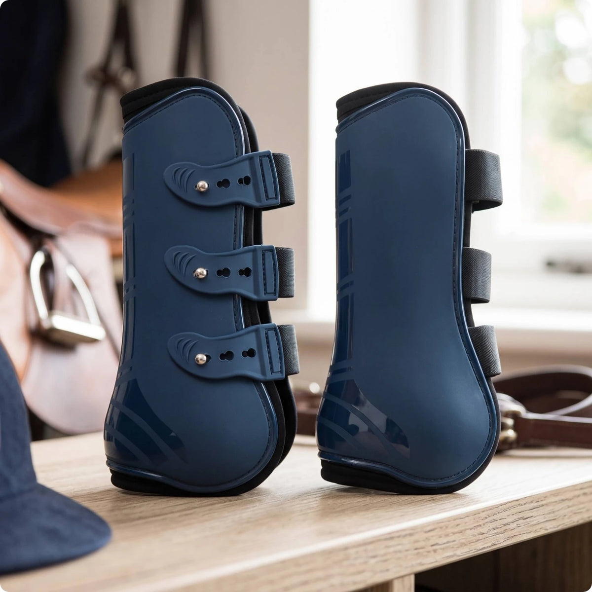 Horse Front Leg Tendon Boots – Adjustable Equestrian Guard Horse Tendon Boots PLUSH Navy Xl-front