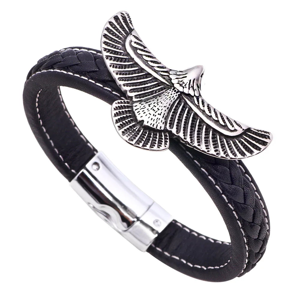Men's Eagle Leather Charm Bracelet with Magnetic Clasp Charm Bracelet PLUSH Black 2