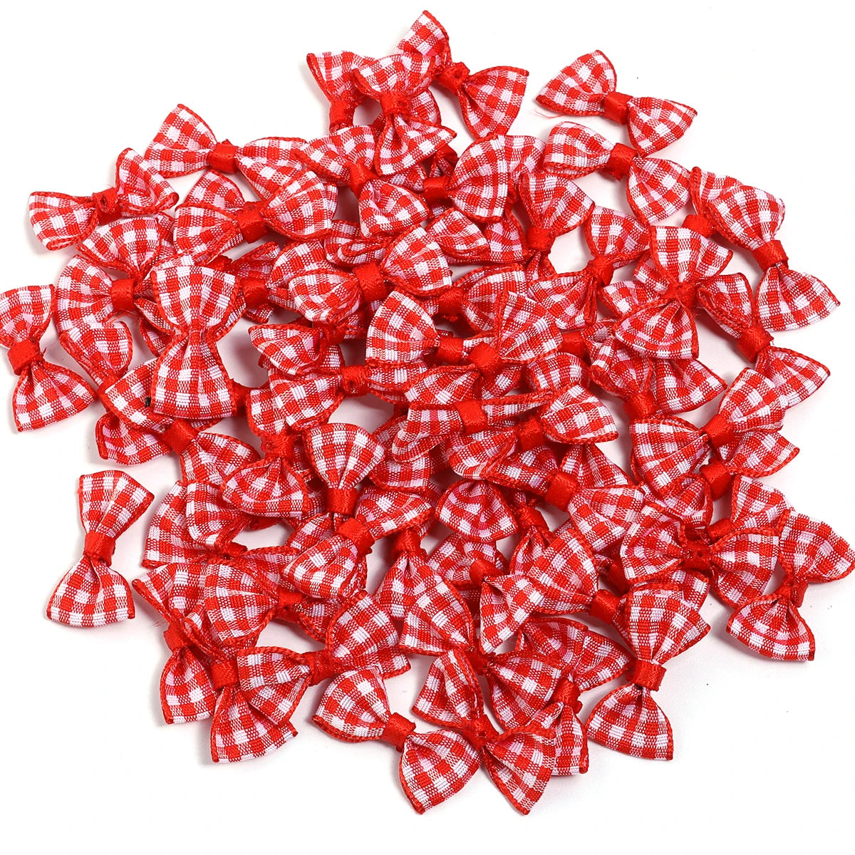 30pcs Mini Scottish Tartan Satin Ribbon Bows – DIY Hair & Craft Satin Ribbon Bows PLUSH Red