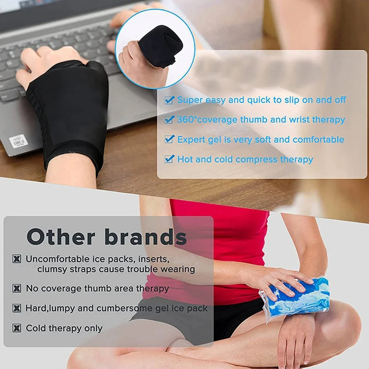 Wrist Gel Hot Cold Compression Sleeve & Thumb Wrap Wrist Compression Wrap PLUSH