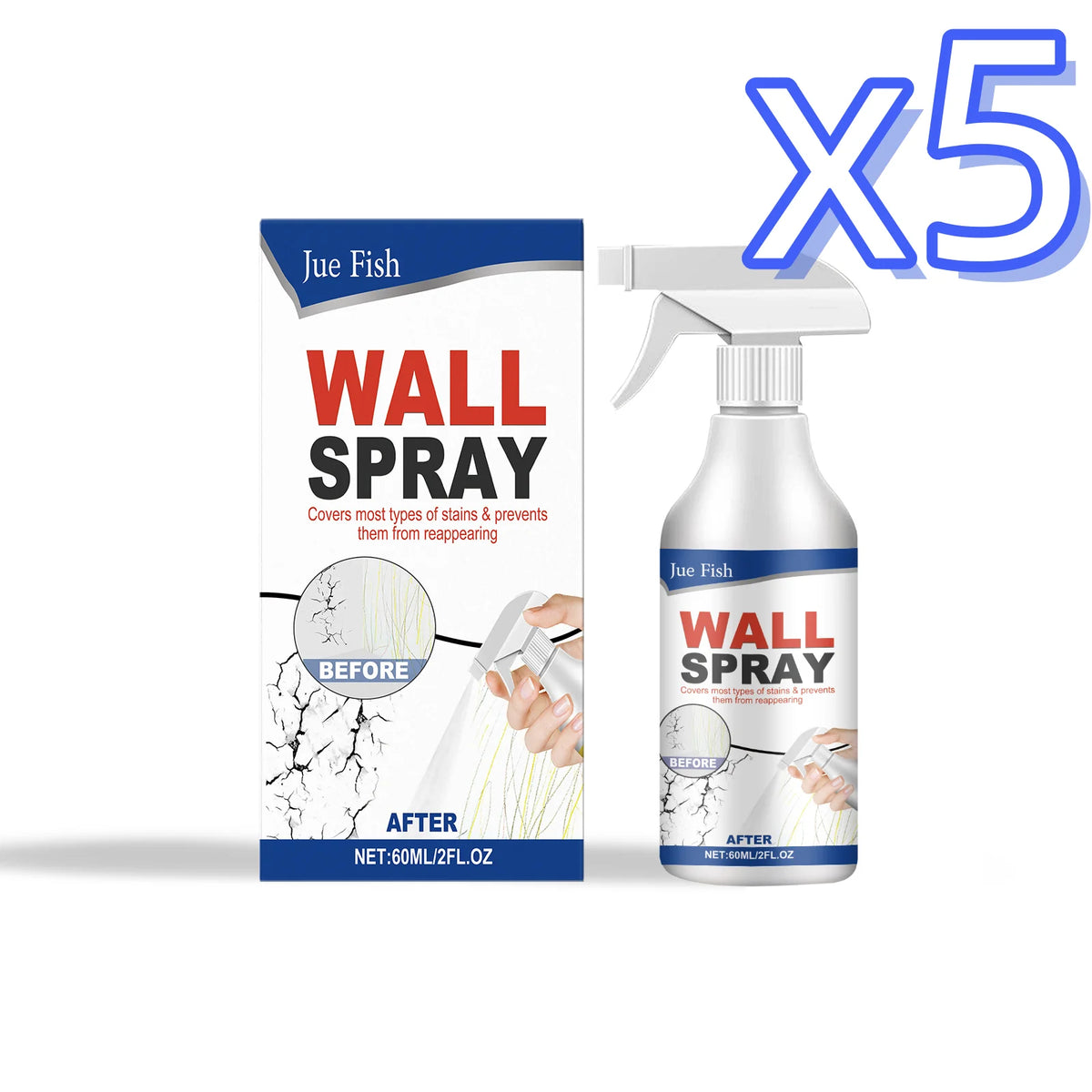Jue-Fish Wall Repair Spray – Fast-Drying Interior Touch-Up Paint Wall Repair Spray PLUSH 60ml Boxed x5