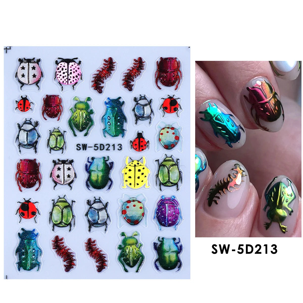 5D Insect Nail Stickers – Ladybug Beetle Embossed Decals Nail Art Stickers PLUSH SW-5D213