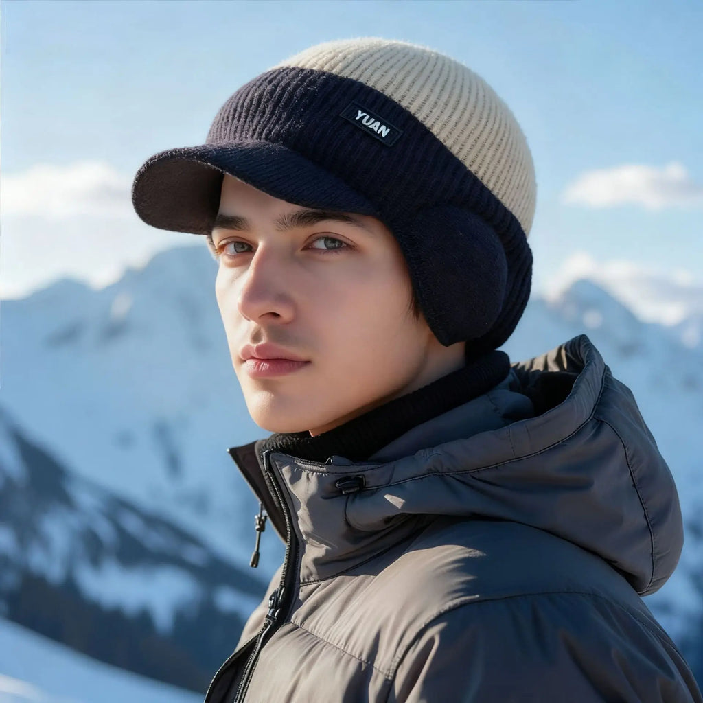 Winter Fleece Lined Knit Beanie & Windproof Ski Mask Set Winter Hat & Mask Set PLUSH Khaki 1PC
