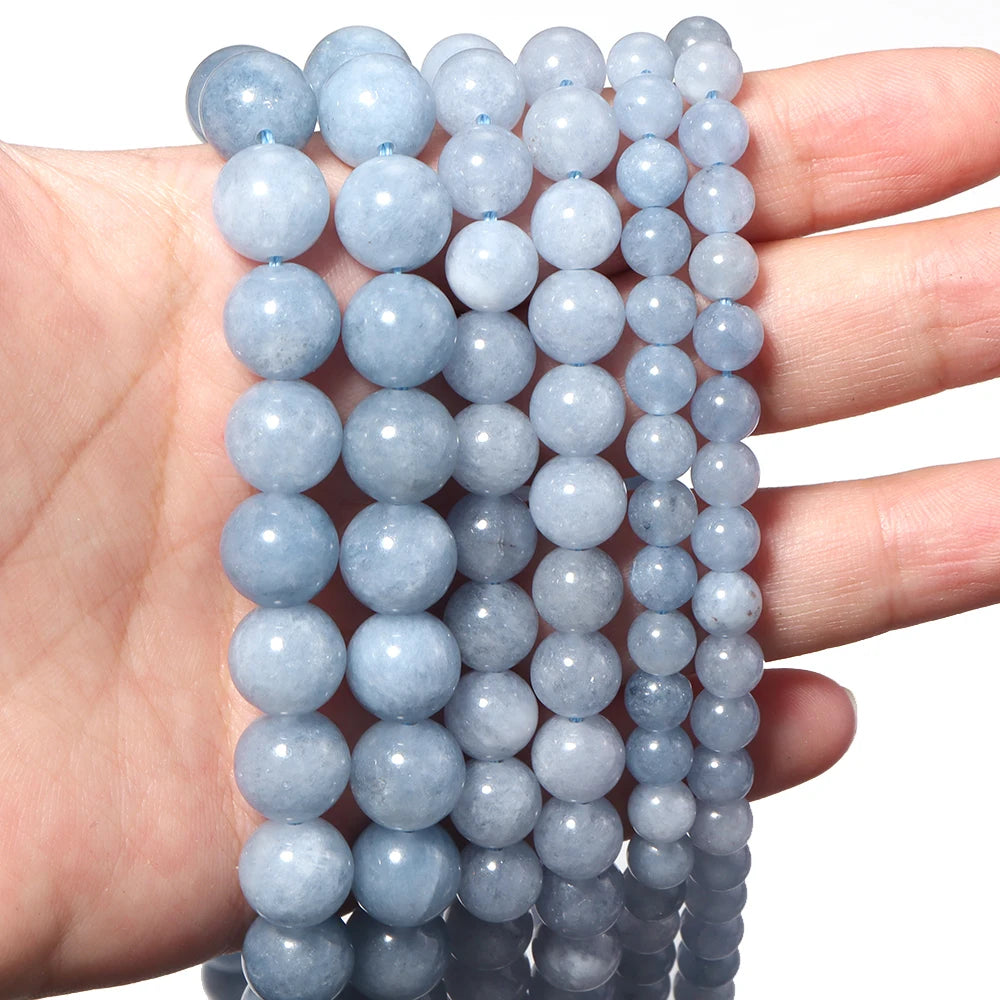 Blue Angelite Natural Stone Beads 6/8/10mm DIY Jewelry Natural Stone Beads PLUSH