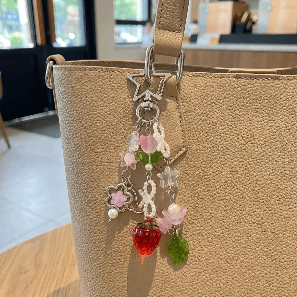 Strawberry Beaded Phone Chain Tassel Bag Charm Keychain Bag Charm Keychain PLUSH