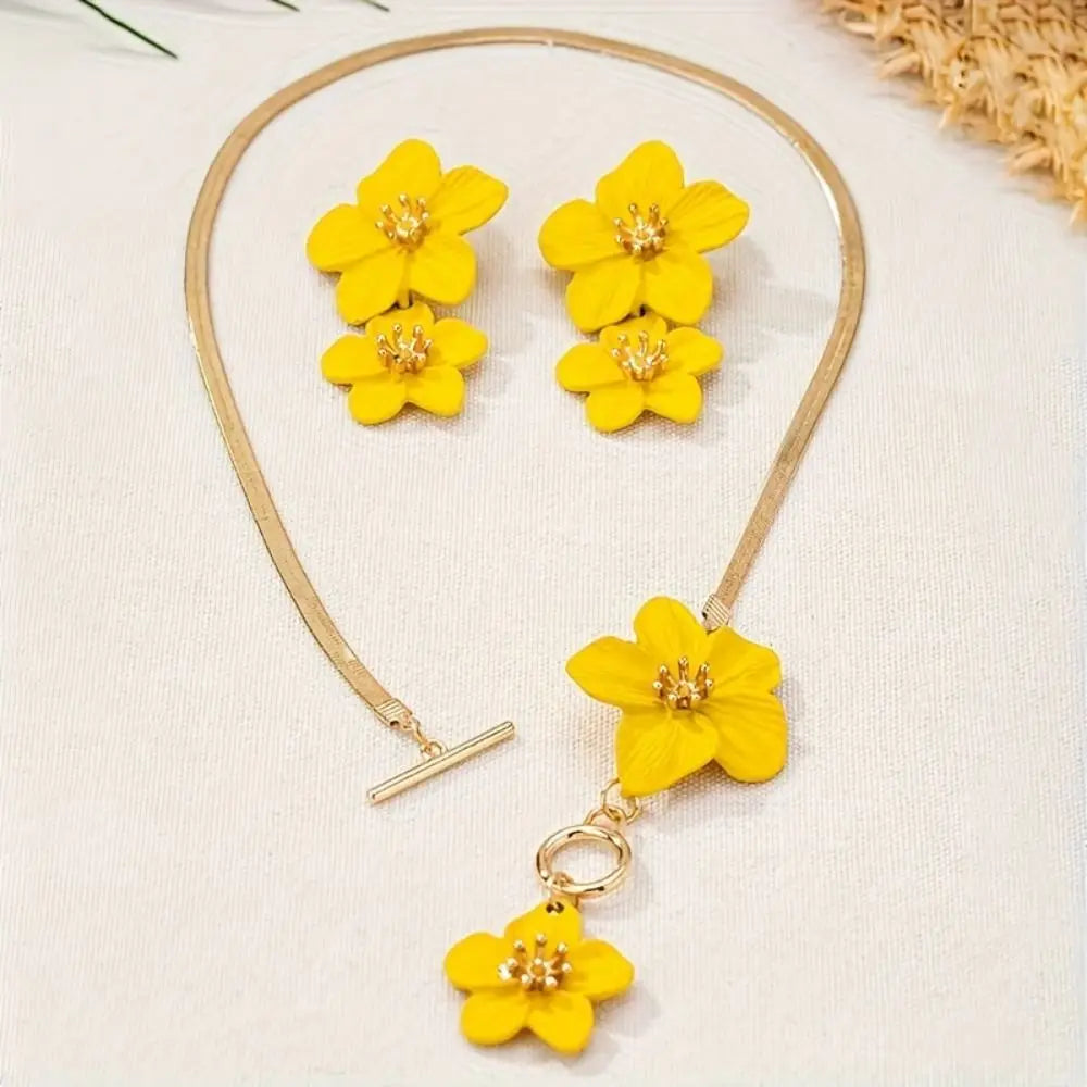 Bohemian Flower Snake Chain Necklace & Earrings Set | Women Jewelry Set PLUSH