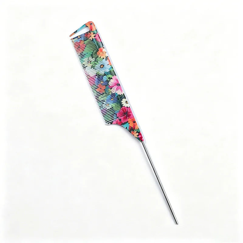 Anti-Static Floral Tail Comb – 5 Patterns | Salon & Home Hair Styling Comb PLUSH orange
