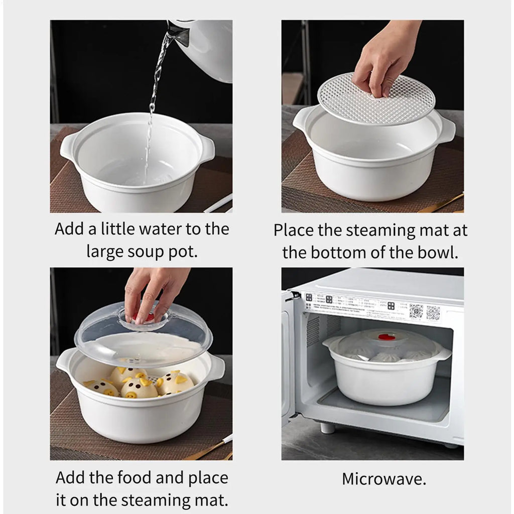 Large Capacity Microwave Steamer Box with Rack – Food Grade PP Microwave Steamer PLUSH