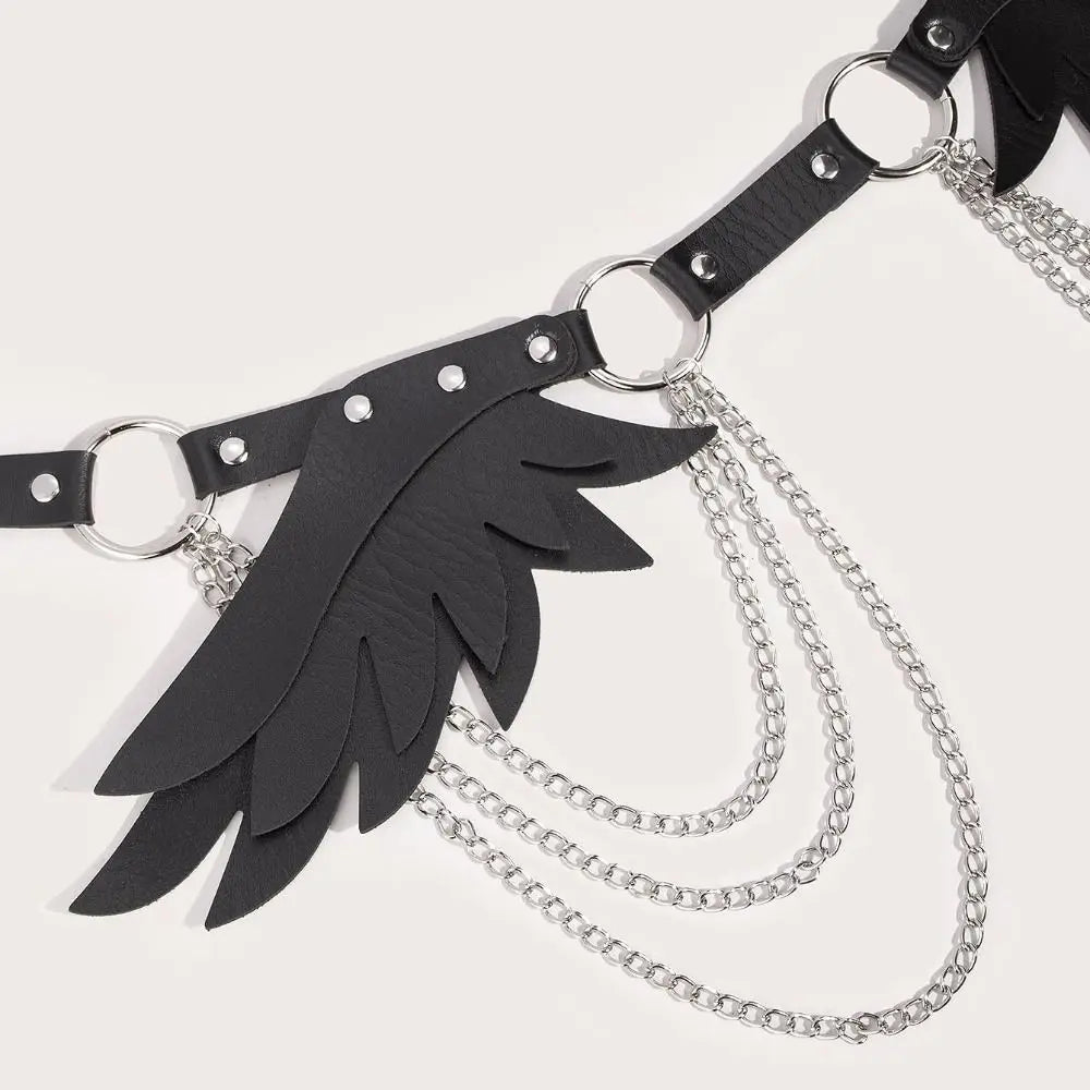 Y2K Punk PU Leather Wing Rivet Belt – Metal Studs & Chain Punk Fashion Belt PLUSH