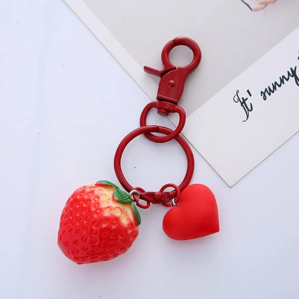 Strawberry Heart Keychain – Cute Red Fruit Key Charm & Bag Pendant Fashion Keychain PLUSH D