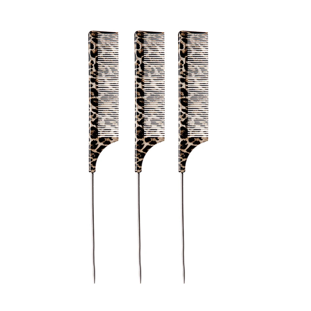 Leopard Rat Tail Fine Tooth Hair Comb – Salon Sectioning Tool Hair Styling Comb PLUSH 3pcs