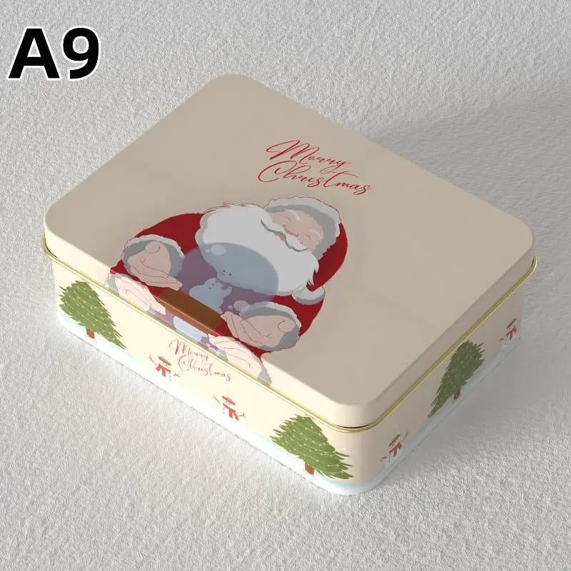 Christmas Tin Can Box – Elk & Santa Candy Cookie Gift Storage Holiday Tin Box PLUSH A9