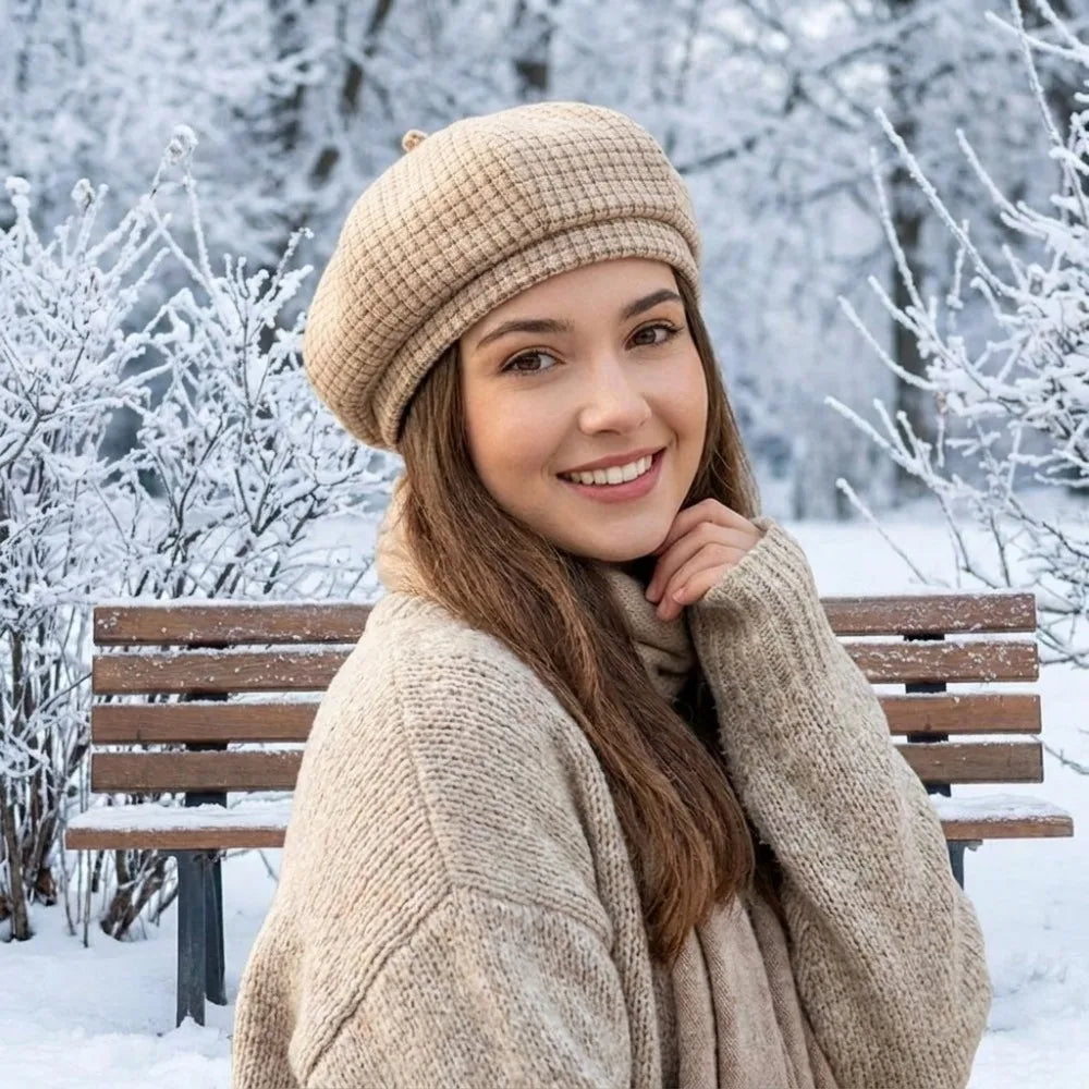 Women's Plaid Newsboy Beret Hat – Adjustable Japanese Style Newsboy Beret Hat PLUSH