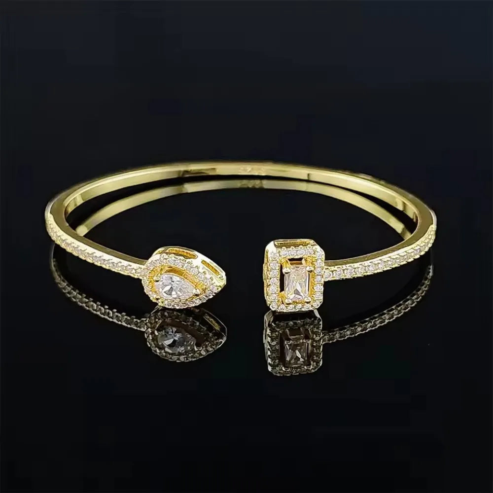 Cubic Zirconia Gold Cuff Bracelet – Adjustable Geometry Bangle Cuff Bangle Bracelet PLUSH style C