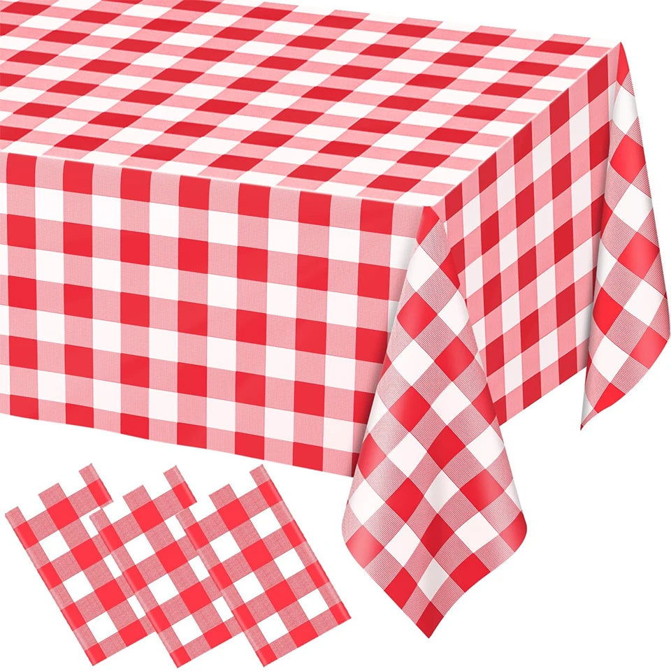 Disposable Checkered Tablecloth Plastic Cover 2/5pcs 140x100cm Disposable Tablecloth PLUSH