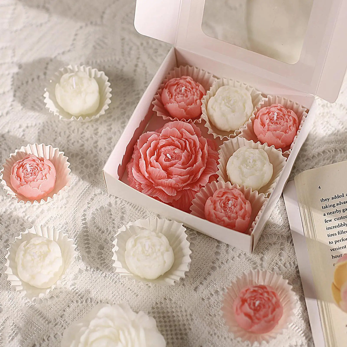 Soy Wax Rose Candle Set 6pcs – Handmade Floral Home Décor Decorative Candle Set PLUSH