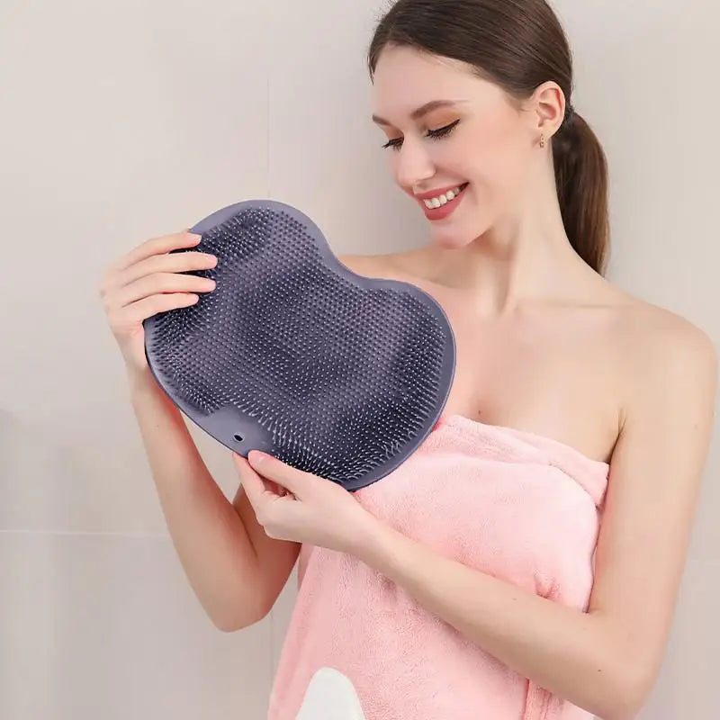 Shower Foot Scrubber Mat – Wall Mounted Non-Slip Exfoliator Foot Scrubber Mat PLUSH grey
